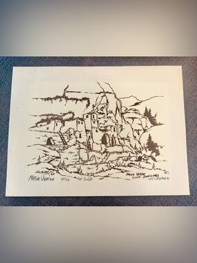 Hand-Drawn Cliff Dwelling Home Art Print in Brown